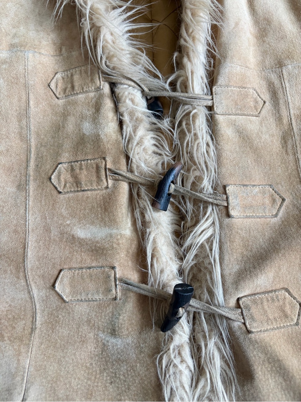Bebe Vintage Penny Lane Y2K Faux Suede Fur Hooded Coat Size Small Tan Beige - Picture 7 of 15